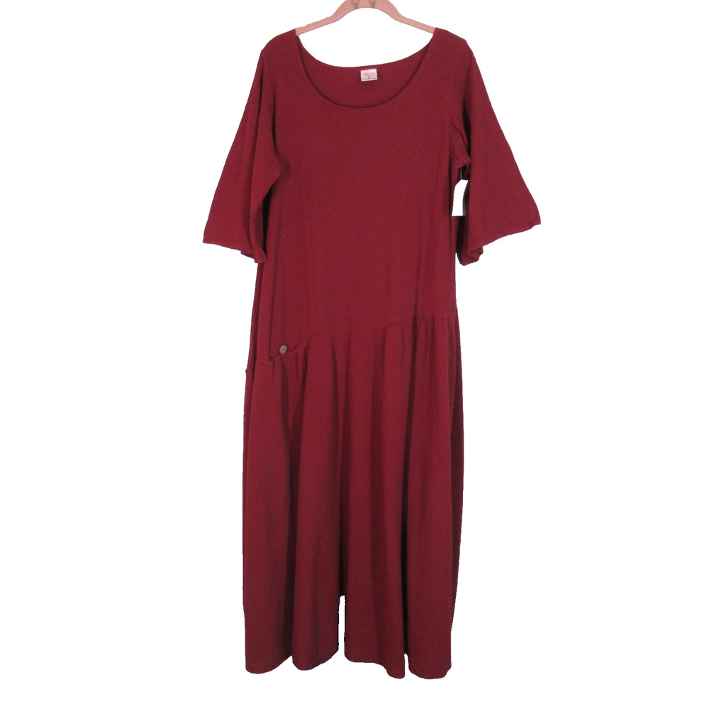 Manta Del Lago Maxi Dress M Merlot Red Beach Gauze Kimono Slv Asym Waist Pocket